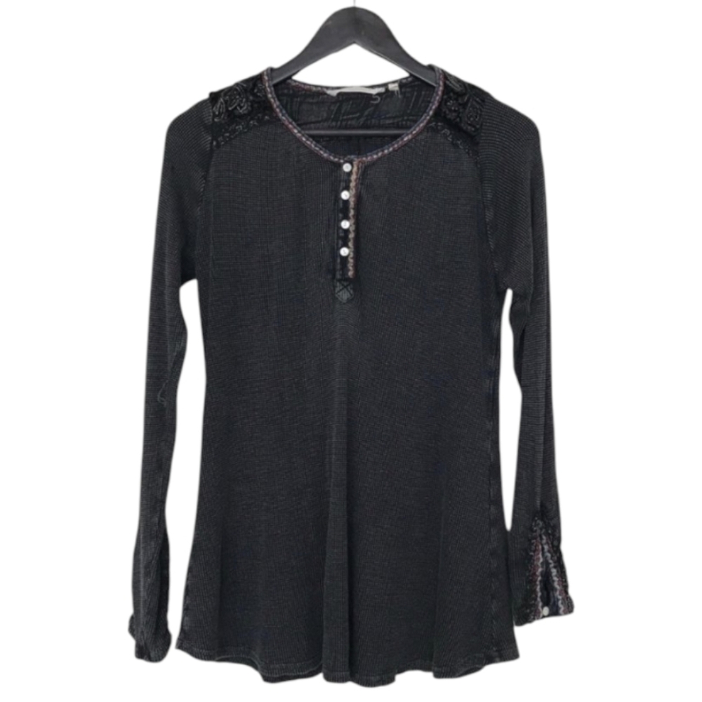 Soft Surroundings Cobi Thermal Henley Muted Grey Black - Size Small